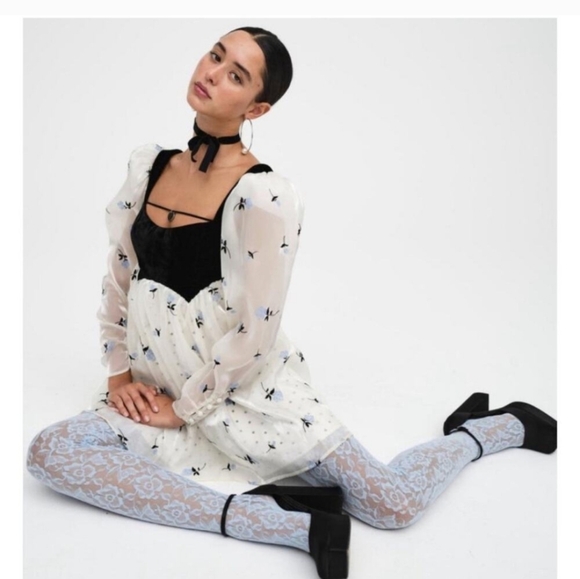 NWT For Love & Lemons Marcella Floral Long Sleeve Sheer Puff Sleeve Mini Dress - Picture 2 of 9